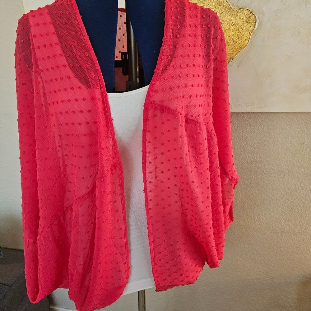 Women's Torrid 1/ 2 Sheer Polkadot Cardigan Kimono Cover Up Blouse Top